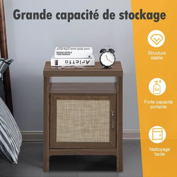 Table de Chevet Vintage Table de Nuit 49,3x44,5x62,2CM avec 1 Porte et Etagère Ajustable