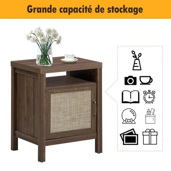 Table de Chevet Vintage Table de Nuit 49,3x44,5x62,2CM avec 1 Porte et Etagère Ajustable