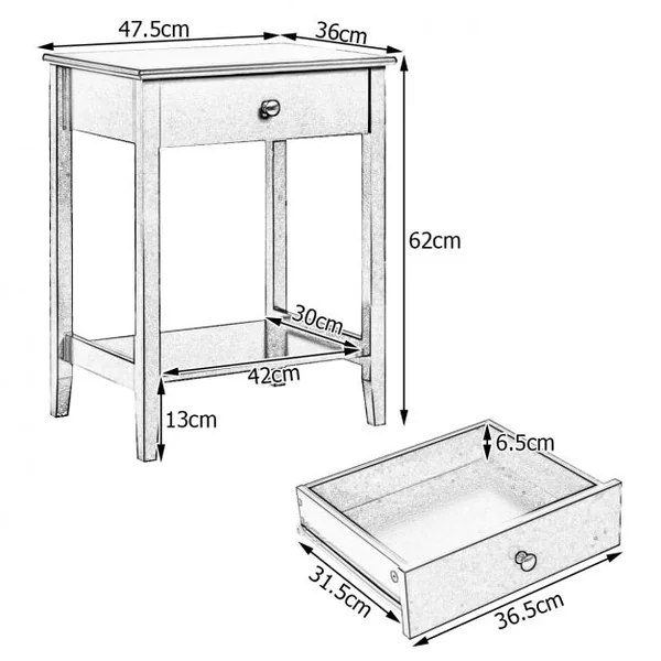 Table de Chevet à 2 Niveaux avec 1 Tiroir Table d'Appoint de Style Moderne Blanc