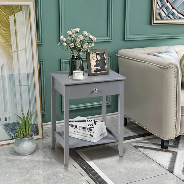 Table de Chevet à 2 Niveaux avec 1 Tiroir Table d'Appoint de Style Moderne Girs
