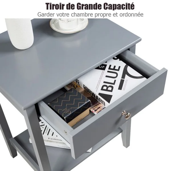 Table de Chevet à 2 Niveaux avec 1 Tiroir Table d'Appoint de Style Moderne Girs