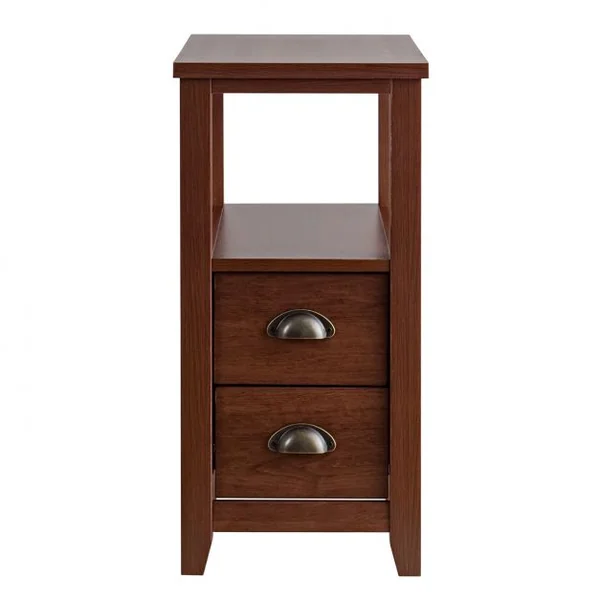 Table de Chevet à 2 Tiroirs et 1 Etagère de Rangement Table de Nuit Capacité 25 Kg en Mdf et Métal 60x30x61cm Marron