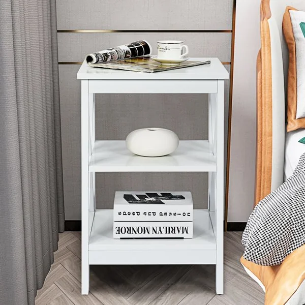 Table de Chevet à 3 Niveaux Table d'Appoint en forme X Simple et Contemporain 40x40x61cm Blanc
