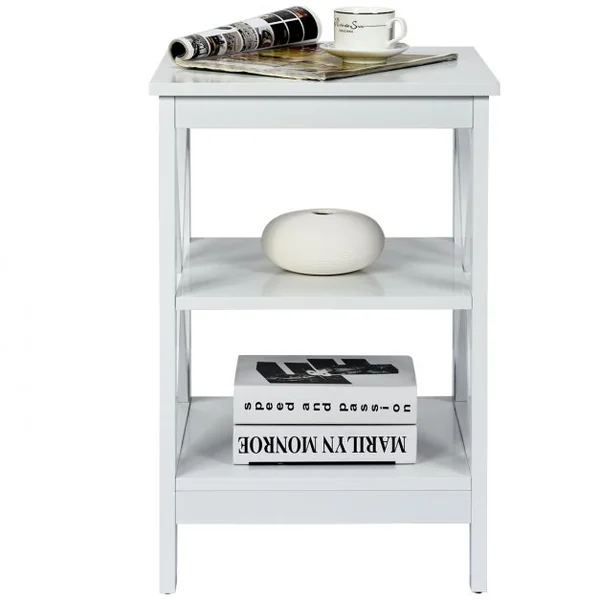 Table de Chevet à 3 Niveaux Table d'Appoint en forme X Simple et Contemporain 40x40x61cm Blanc