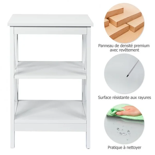 Table de Chevet à 3 Niveaux Table d'Appoint en forme X Simple et Contemporain 40x40x61cm Blanc