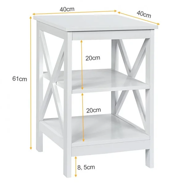 Table de Chevet à 3 Niveaux Table d'Appoint en forme X Simple et Contemporain 40x40x61cm Blanc