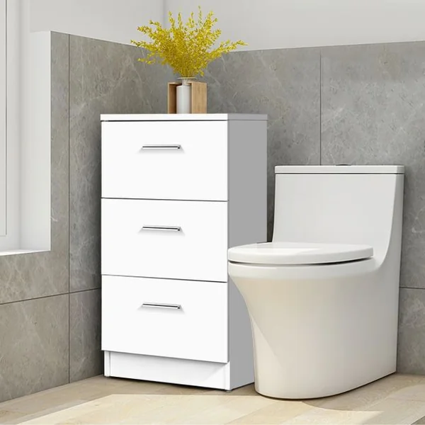 Table de Chevet à 3 Tiroirs de Rangement Caisson de Rangement Support d’Imprimante en MDF, 35x38x67cm, Blanc