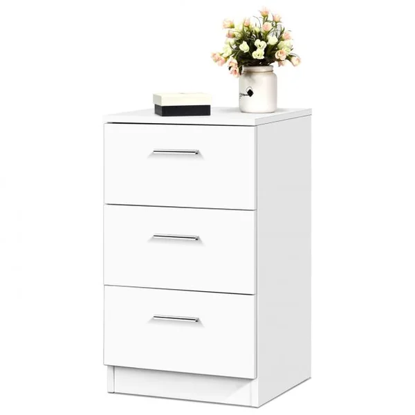 Table de Chevet à 3 Tiroirs de Rangement Caisson de Rangement Support d’Imprimante en MDF, 35x38x67cm, Blanc