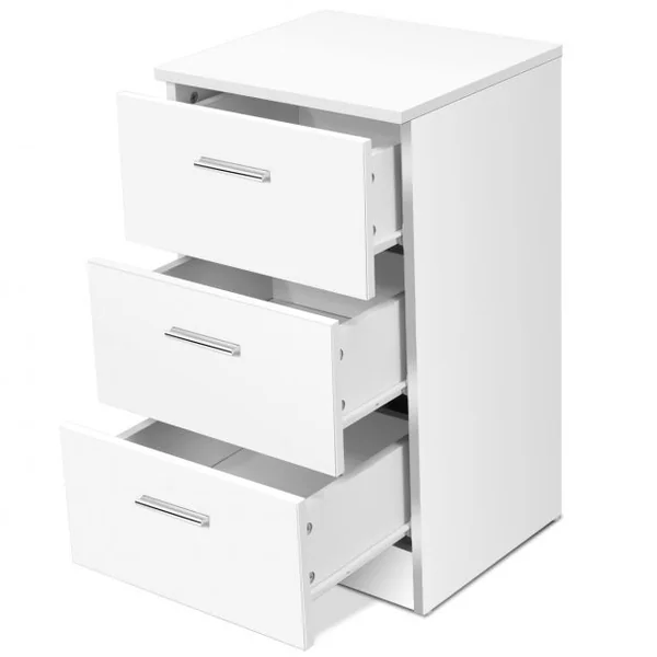 Table de Chevet à 3 Tiroirs de Rangement Caisson de Rangement Support d’Imprimante en MDF, 35x38x67cm, Blanc
