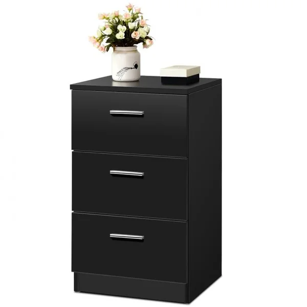 Table de Chevet à 3 Tiroirs de Rangement Caisson de Rangement Support d’Imprimante en MDF, 35x38x67cm, Noir