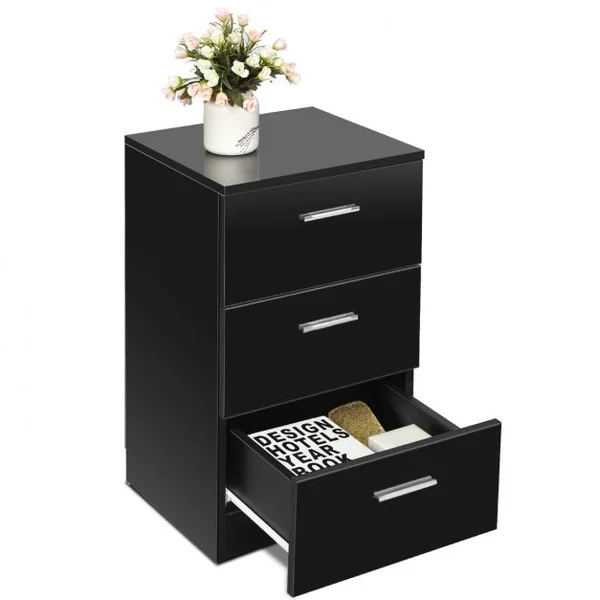 Table de Chevet à 3 Tiroirs de Rangement Caisson de Rangement Support d’Imprimante en MDF, 35x38x67cm, Noir