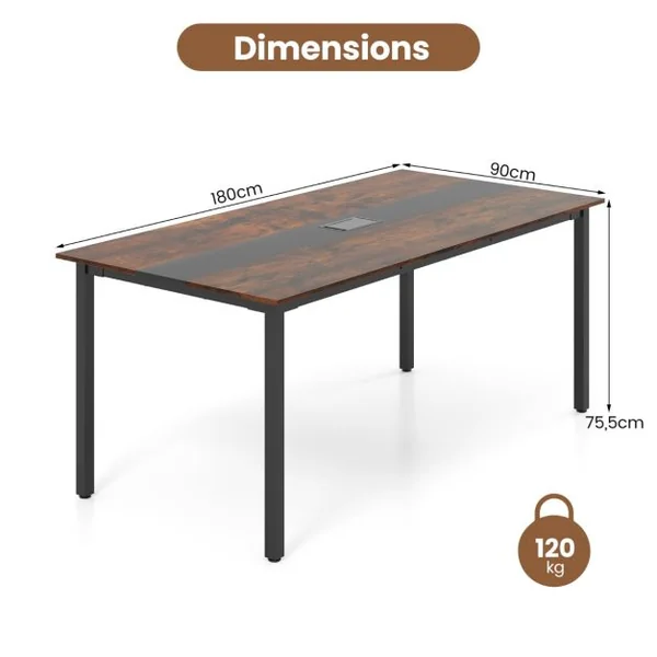 Table de Conférence Table de Réunion 180 x 90 CM pour 8-10 Personnes Table de Tavail Séminaire Rectangulaire Marron Rustique
