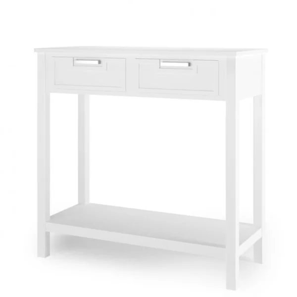 Table de Console avec 2 Tiroirs Table d’Appoint avec Pieds en Bois d’Acacia Blanc