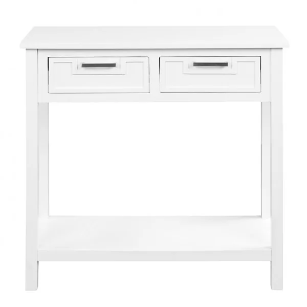 Table de Console avec 2 Tiroirs Table d’Appoint avec Pieds en Bois d’Acacia Blanc