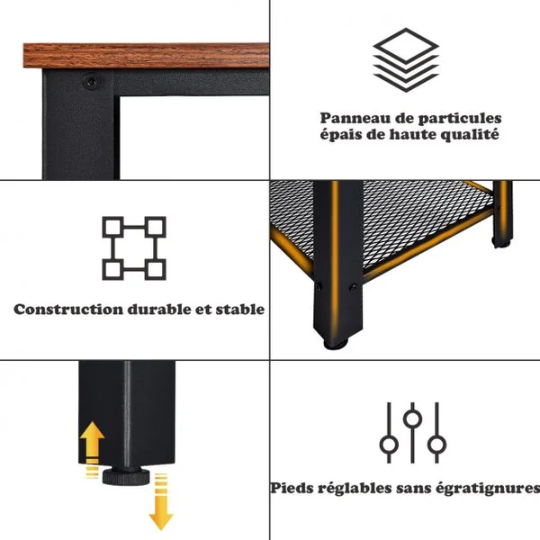Table de Console Table d’Appoint à 2 Niveaux de Rangement 4 Pieds Réglables en Bois et Métal 102x35x80cm Noir