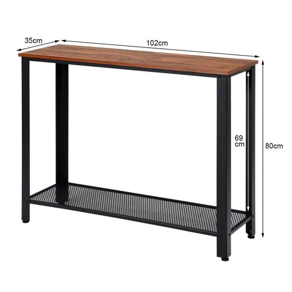 Table de Console Table d’Appoint à 2 Niveaux de Rangement 4 Pieds Réglables en Bois et Métal 102x35x80cm Noir