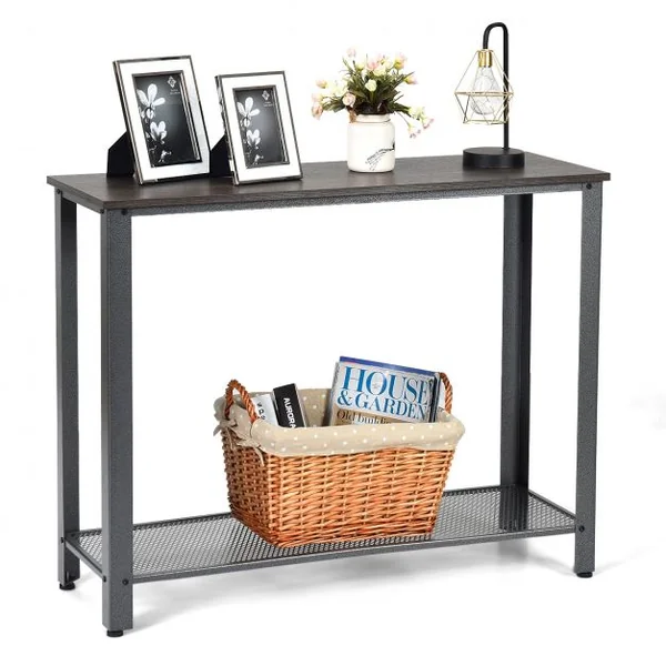 Table de Console Table d’Appoint à 2 Niveaux de Rangement 4 Pieds Réglables en Bois et Métal 102x35x80cm Noir