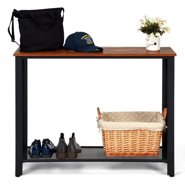 Table de Console Table d’Appoint à 2 Niveaux de Rangement 4 Pieds Réglables en Bois et Métal 102x35x80cm Noir