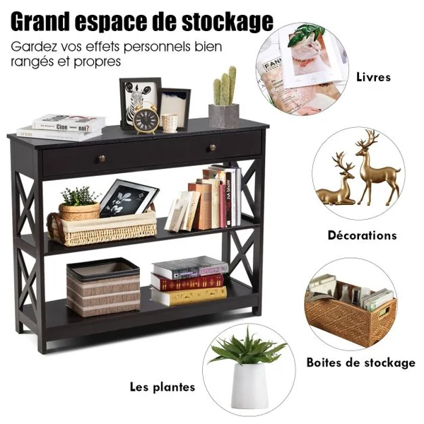 Table de Console Table d’entrée avec 1 tiroir et 2 étagères de rangement 99,8 x 29,8 x 80,2 CM Gris/Marron/Blanc/Noir/Bleu