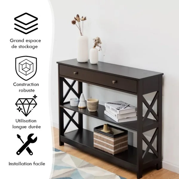 Table de Console Table d’entrée avec 1 tiroir et 2 étagères de rangement 99,8 x 29,8 x 80,2 CM Gris/Marron/Blanc/Noir/Bleu