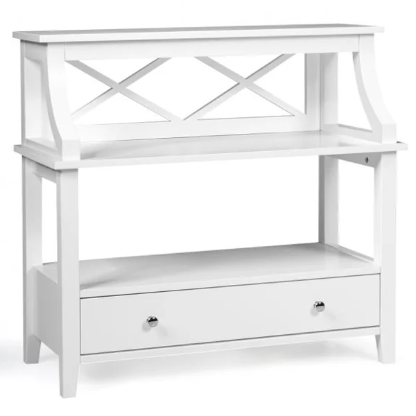 Table de Console à 2 Niveaux Stable&Robuste avec 1 Tiroir 37 x 75 x 80 cm de Grande Capacité de Rangement Blanc