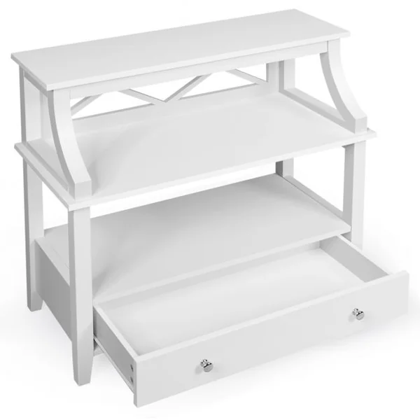 Table de Console à 2 Niveaux Stable&Robuste avec 1 Tiroir 37 x 75 x 80 cm de Grande Capacité de Rangement Blanc