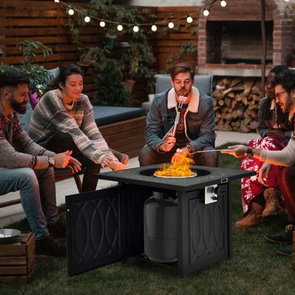 Table de Foyer φ57cm Extérieur au Gaz Propane 16,5kw avec Système d'Allumage Automatique Housse Imperméable