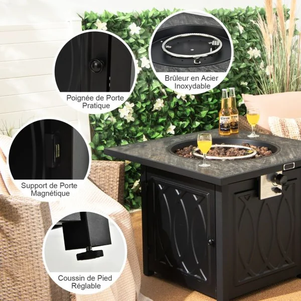 Table de Foyer φ57cm Extérieur au Gaz Propane 16,5kw avec Système d'Allumage Automatique Housse Imperméable