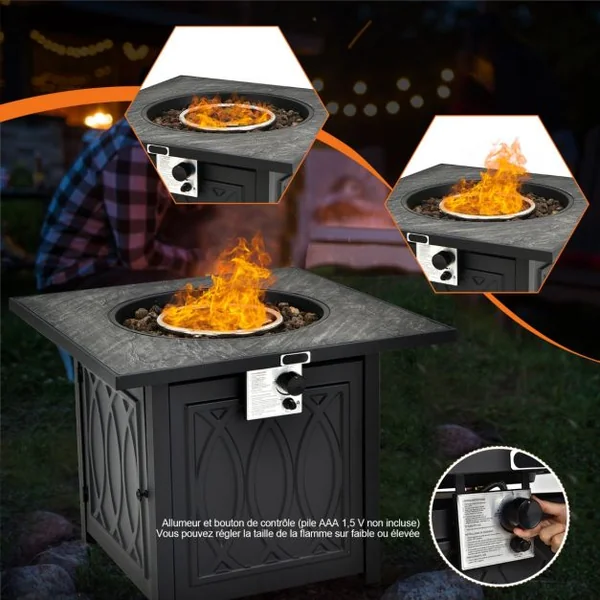 Table de Foyer φ57cm Extérieur au Gaz Propane 16,5kw avec Système d'Allumage Automatique Housse Imperméable