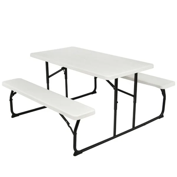 Table de Jardin avec 2 Bancs Pliable Table de Pique-Nique Camping pour 4 à 6 Personnes Noir/Blanc