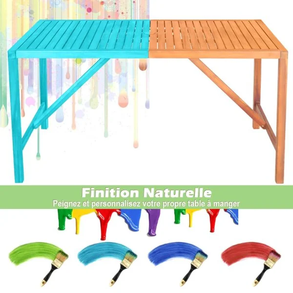 Table de Jardin en Bois d'Acacia pour 4 à 6 Personnes avec Trou de Parapluie 140x75x75CM pour Salle à Manger et Terrasse