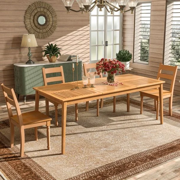 Table de Jardin en Bois d'Acacia pour 6 Personnes Table de Salle à Manger de 170 x 90 cm avec Trou pour Parasol 5 cm Naturel