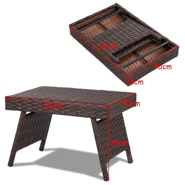 Table de Jardin en Rotin Pliante Table Basse en Rotin Tressé pour Salon Balcon Structure en Fer, 60x40x39cm, Marron