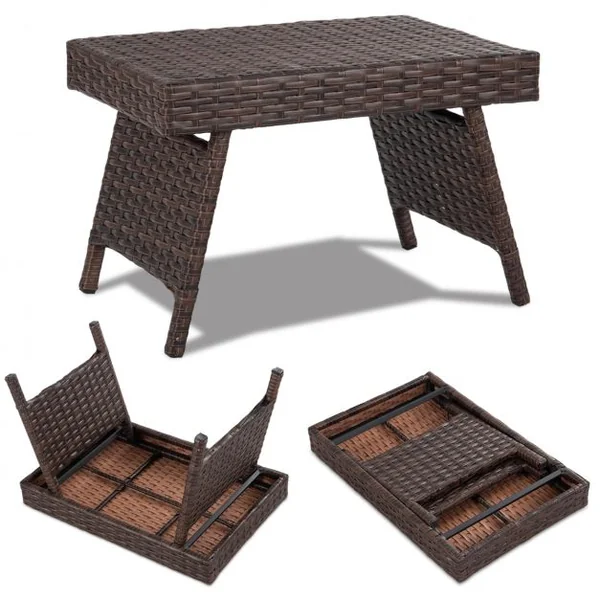 Table de Jardin en Rotin Pliante Table Basse en Rotin Tressé pour Salon Balcon Structure en Fer, 60x40x39cm, Marron