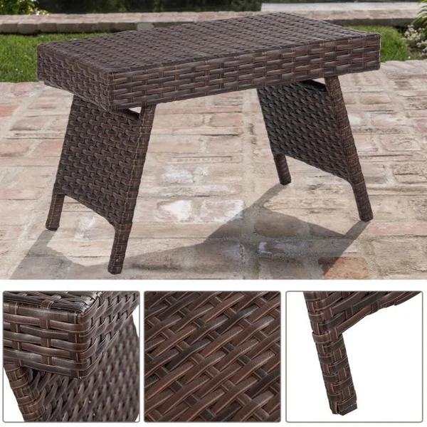 Table de Jardin en Rotin Pliante Table Basse en Rotin Tressé pour Salon Balcon Structure en Fer, 60x40x39cm, Marron