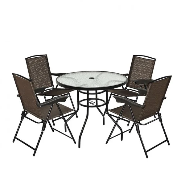 Table de Jardin Ronde Plateau en Verre Trempé avec Trou de Parasol 4 Cm Capacité 80 Kg en Métal 80x80x72cm Noir