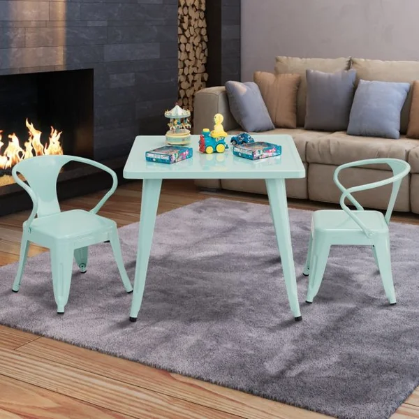 Table de Jeu Carrée pour Enfant avec Coins Arrondis et Surface Lisse Capacité 100 Kg en Acier 68,5x68,5x61cm Bleu