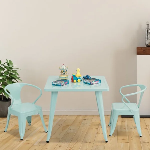 Table de Jeu Carrée pour Enfant avec Coins Arrondis et Surface Lisse Capacité 100 Kg en Acier 68,5x68,5x61cm Bleu