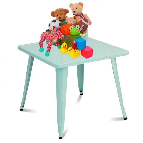 Table de Jeu Carrée pour Enfant avec Coins Arrondis et Surface Lisse Capacité 100 Kg en Acier 68,5x68,5x61cm Bleu