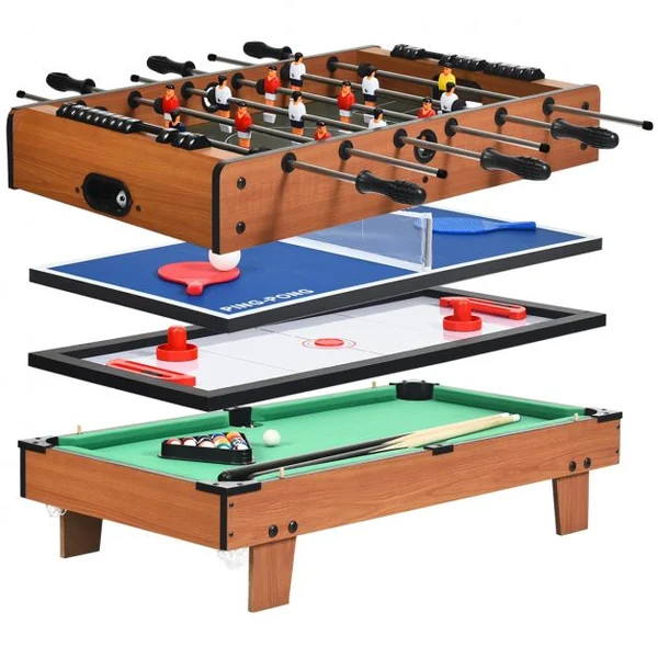 Table de Jeux Multifonction 4 en 1 Baby-foot Air Hockey Billard Tennis de Table 81 x 43 x 30,5 cm