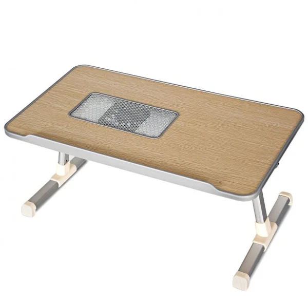 Table de lit pliable et portable Plateau de lit avec Câble USB Réglable à 30° 52x30x23,5-31,5cm Blanc argenté