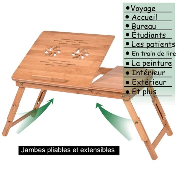 Table de Lit Pliable Table Portable pour Ordinateur avec Angle Ajustable en 5 Positions 56x35,5x29cm