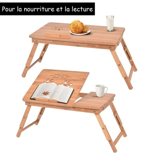 Table de Lit Pliable Table Portable pour Ordinateur avec Angle Ajustable en 5 Positions 56x35,5x29cm