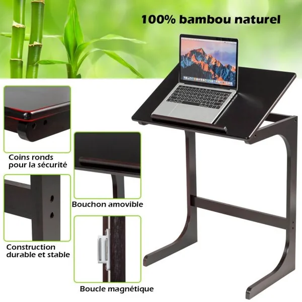 Table de lit pour Ordinateur Portable avec Plateau Inclinable 60 x 40 x 70 cm