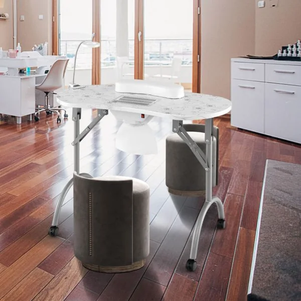 Table de Manucure Pliante avec Collecteur de Poussière Électrique Bureau d’Esthéticienne avec Lampe LED Flexible Coussin pour Poignet Blanc