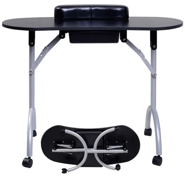Table de Manucure Professionnelle Pliante Table de Travail à Roulettes avec Tiroir Roues et Sac de Transport pour Manucure 90 x 37 x 70 cm Noir