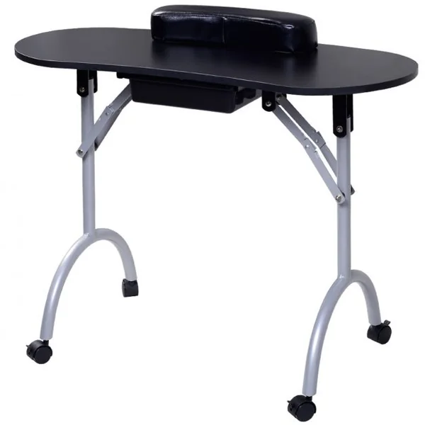 Table de Manucure Professionnelle Pliante Table de Travail à Roulettes avec Tiroir Roues et Sac de Transport pour Manucure 90 x 37 x 70 cm Noir
