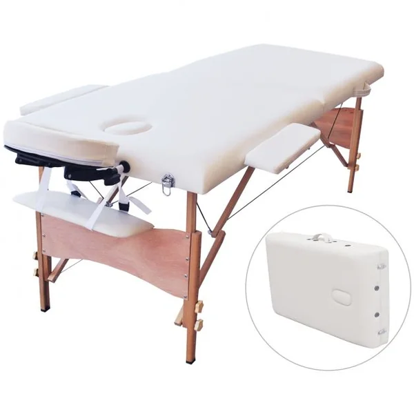 Table de massage pliante professionnel Lit de massage ergonomique, Portable, avec accessoires, 184x69x58.5-87.5cm, Blanc