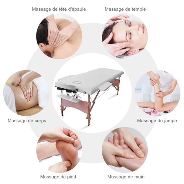 Table de massage pliante professionnel Lit de massage ergonomique, Portable, avec accessoires, 184x69x58.5-87.5cm, Blanc