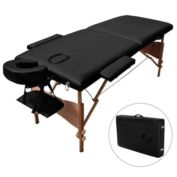 Table de massage pliante professionnel Lit de massage ergonomique, Portable, avec accessoires, 184x69x58.5-87.5cm, Noir